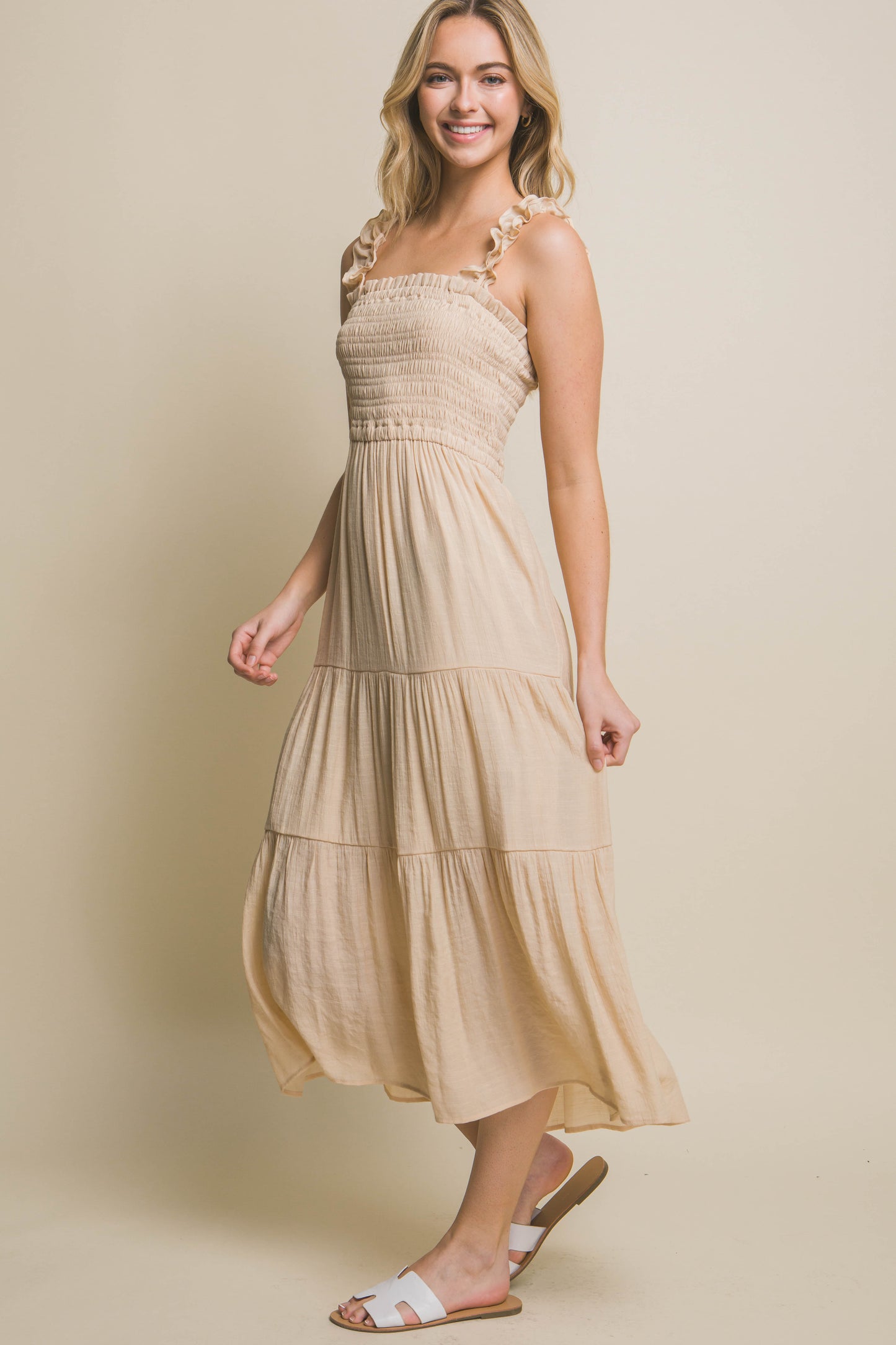 Smocked bodice maxi dress