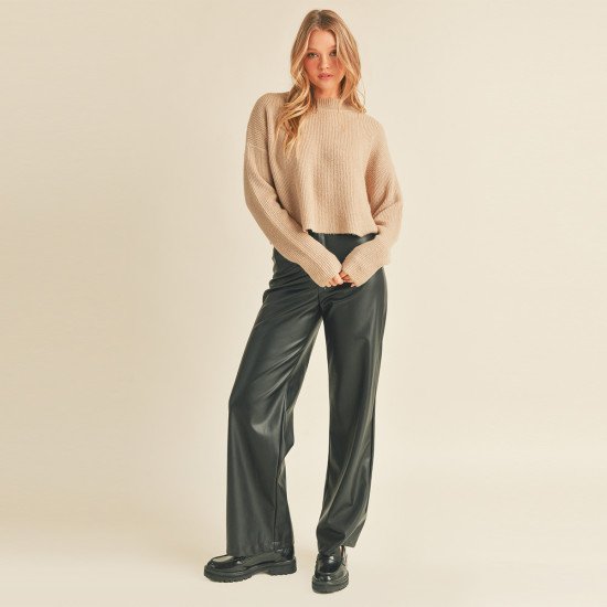 MOSSY KNIT OVERSIZED MOCK NECK LONG SLEEVE CROP SWEATER