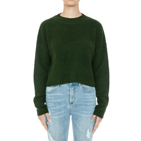MOSSY KNIT OVERSIZED MOCK NECK LONG SLEEVE CROP SWEATER