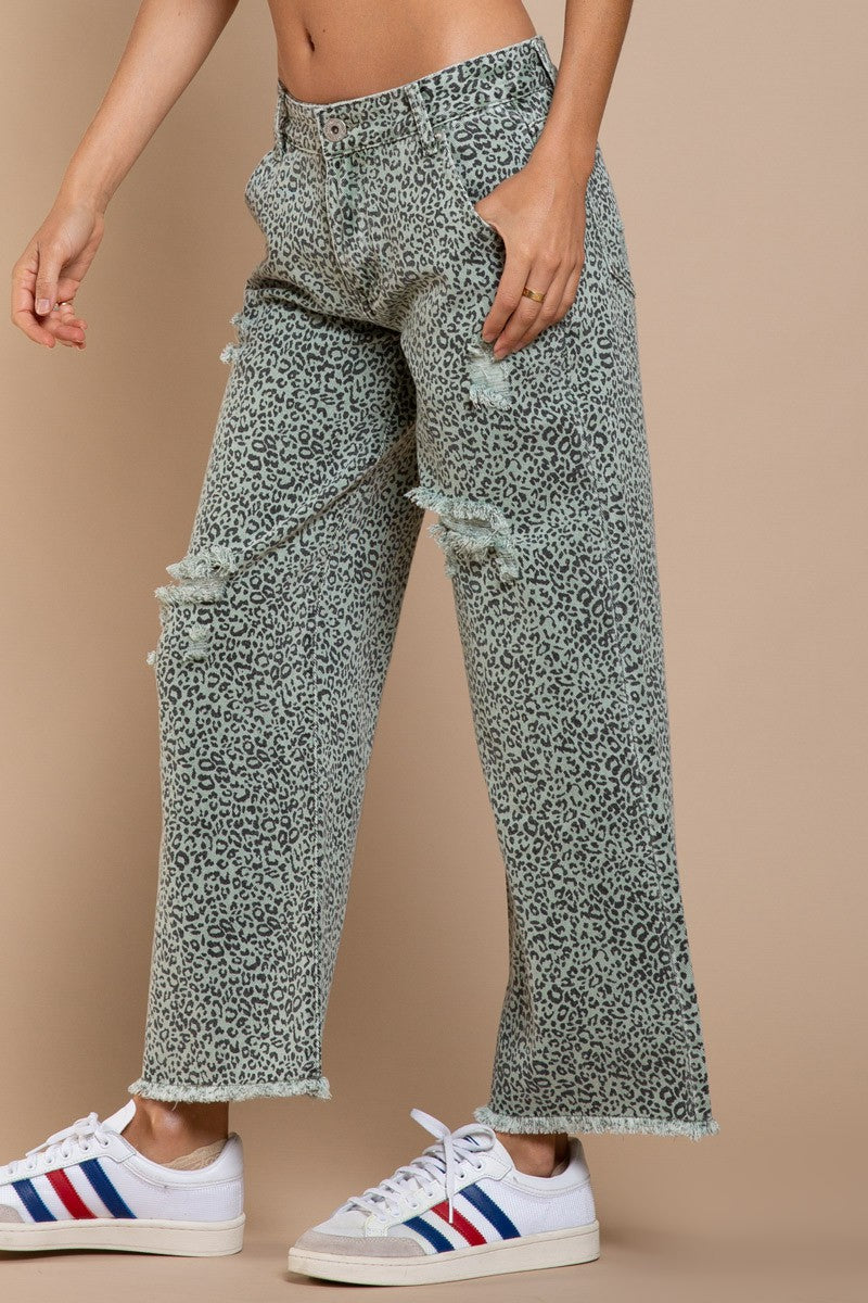 Leopard printed denim jean
