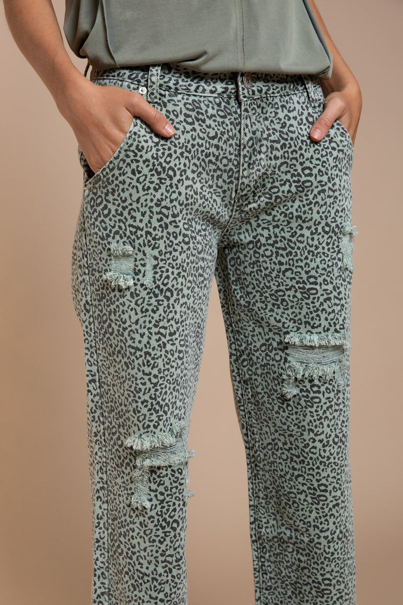 Leopard printed denim jean