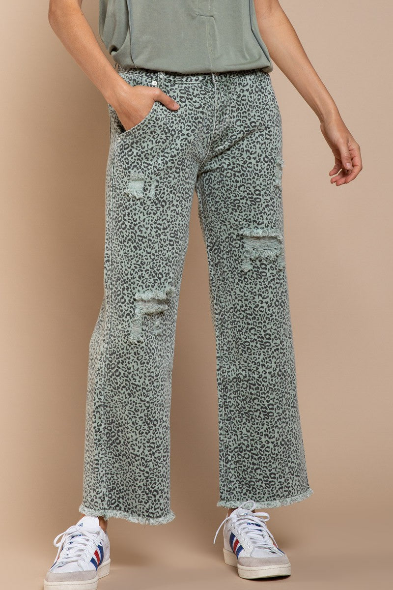 Leopard printed denim jean