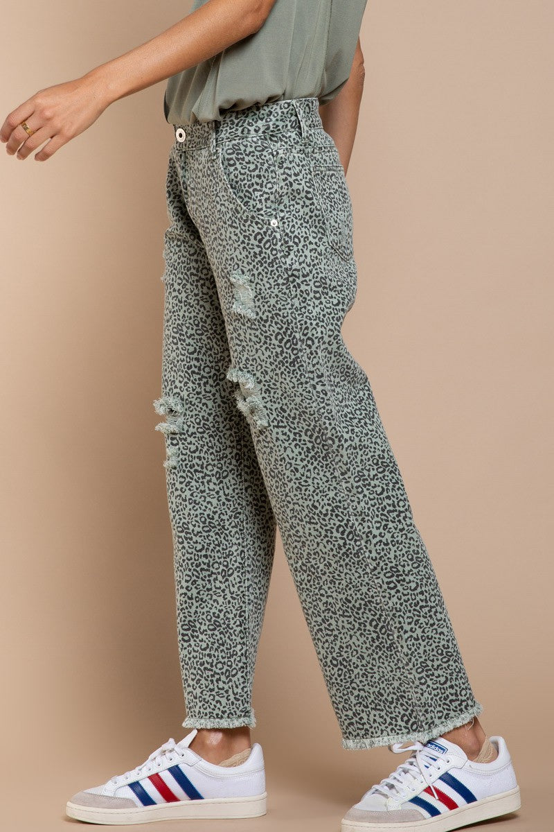 Leopard printed denim jean