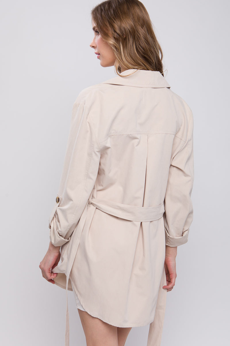 Roll Up Sleeve Belted Trench Coat