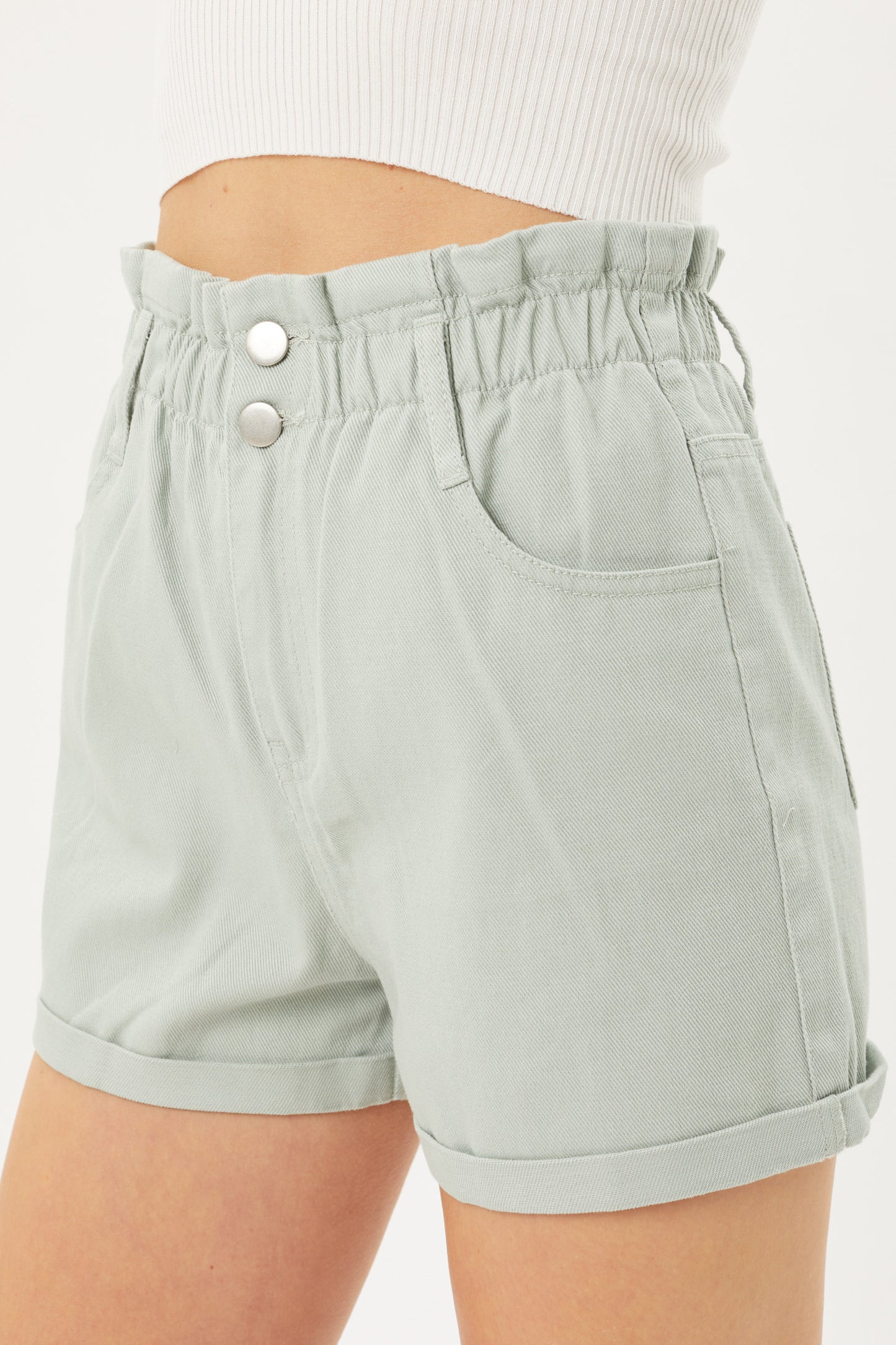 Double Buttoned Waistband Denim Shorts