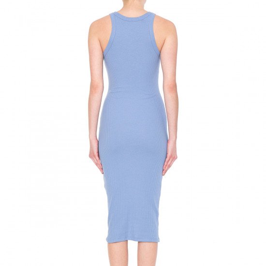 RIBBED CREW NECK SLEEVELESS BODYCON MIDI DRESS