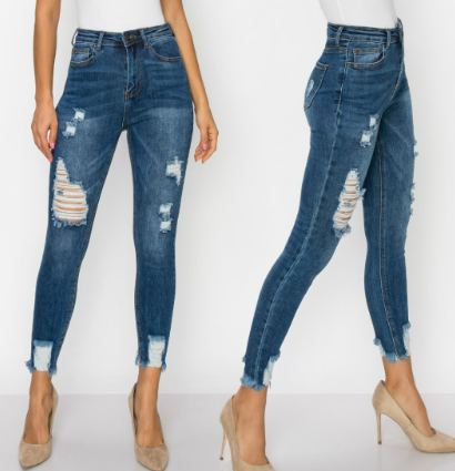 AUTHENTIC DENIM ANKLE SKINNY WITH HEM DESTRUCTION