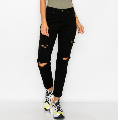DESTRUCTED BLOWN KNEE ROLLED CUFF BOYFRIEND JEAN