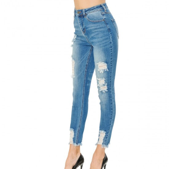 AUTHENTIC DENIM ANKLE SKINNY WITH HEM DESTRUCTION