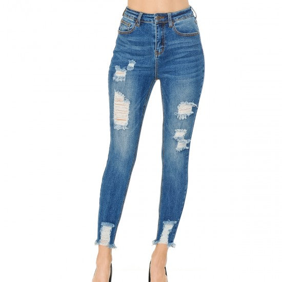 AUTHENTIC DENIM ANKLE SKINNY WITH HEM DESTRUCTION