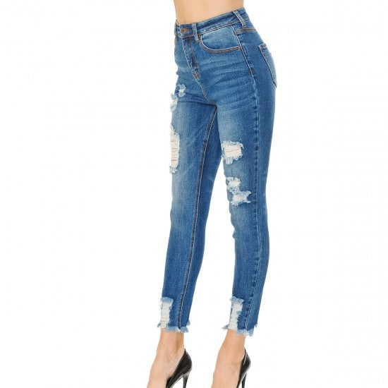AUTHENTIC DENIM ANKLE SKINNY WITH HEM DESTRUCTION