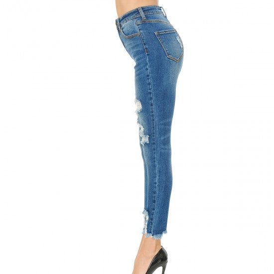 AUTHENTIC DENIM ANKLE SKINNY WITH HEM DESTRUCTION