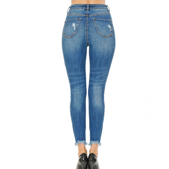 AUTHENTIC DENIM ANKLE SKINNY WITH HEM DESTRUCTION