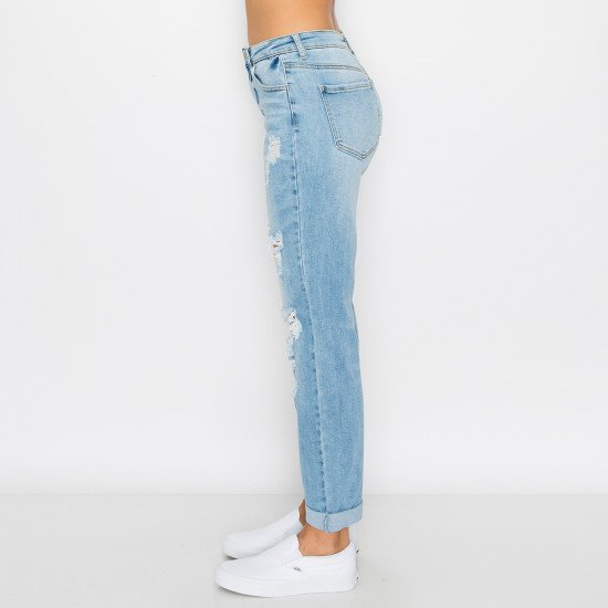 DESTRUCTED BLOWN KNEE ROLLED CUFF BOYFRIEND JEAN