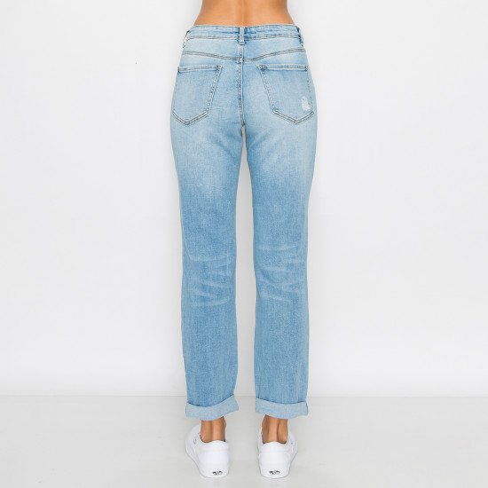 DESTRUCTED BLOWN KNEE ROLLED CUFF BOYFRIEND JEAN