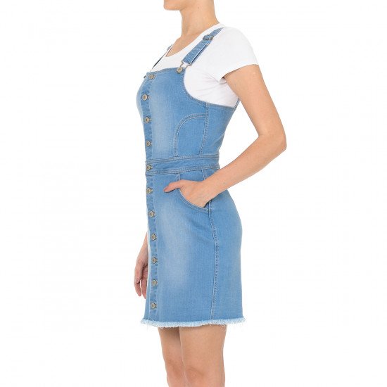 EXPOSED BUTTON-FRONT DENIM DRESS