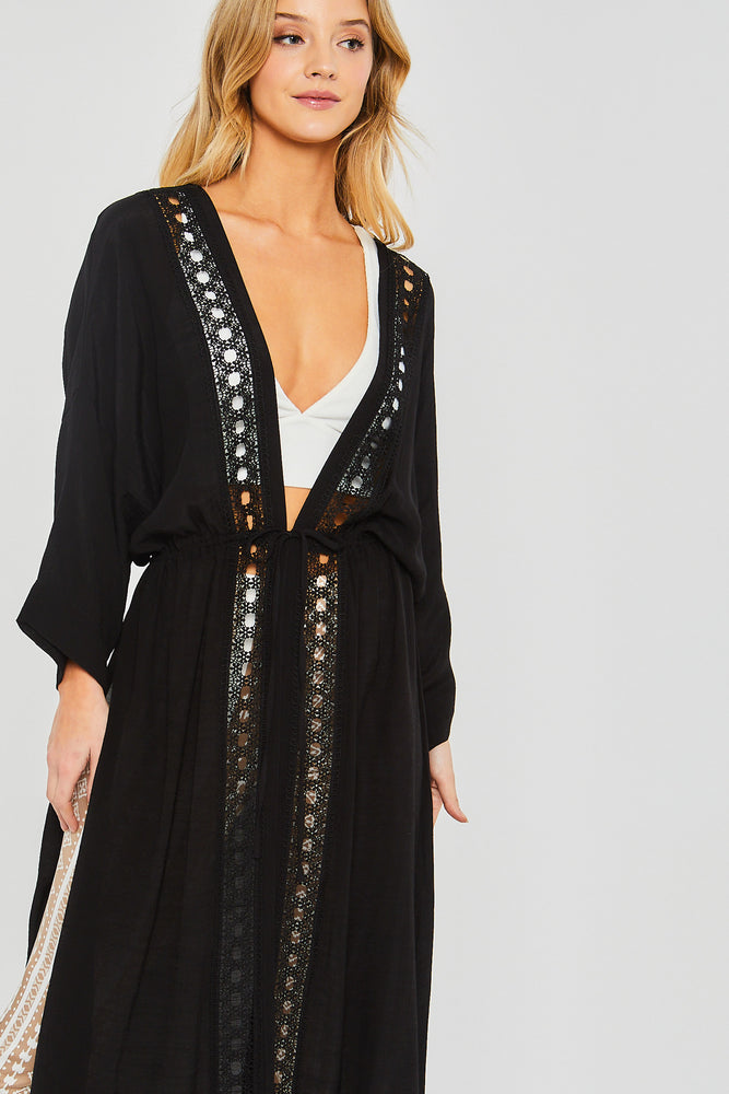 
                  
                    Cut Out Detailing Self Tie Waist Duster Jacket
                  
                