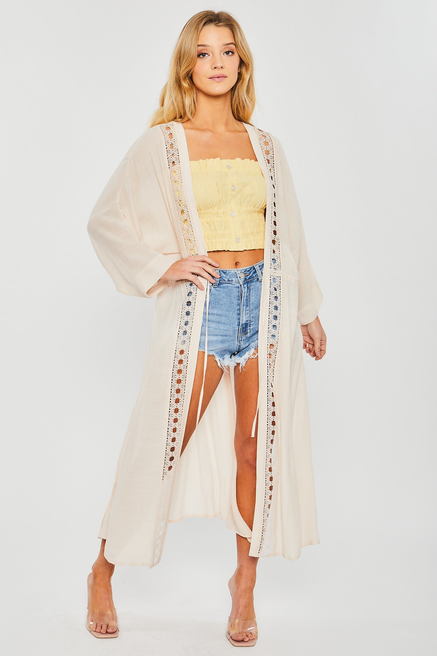 
                  
                    Cut Out Detailing Self Tie Waist Duster Jacket
                  
                