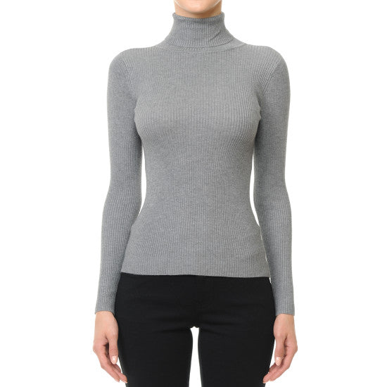 Turtleneck Long Sleeve Fine-Gauge Sweater Top