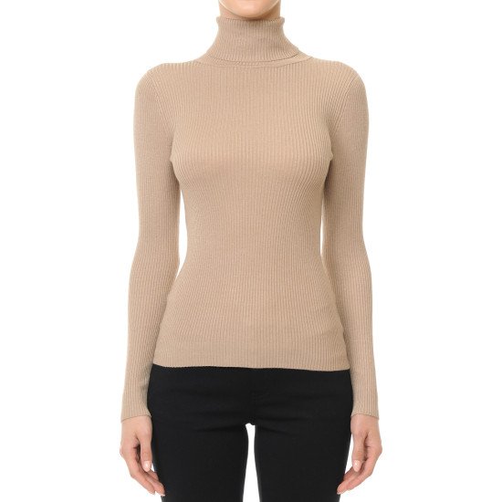 Turtleneck Long Sleeve Fine-Gauge Sweater Top