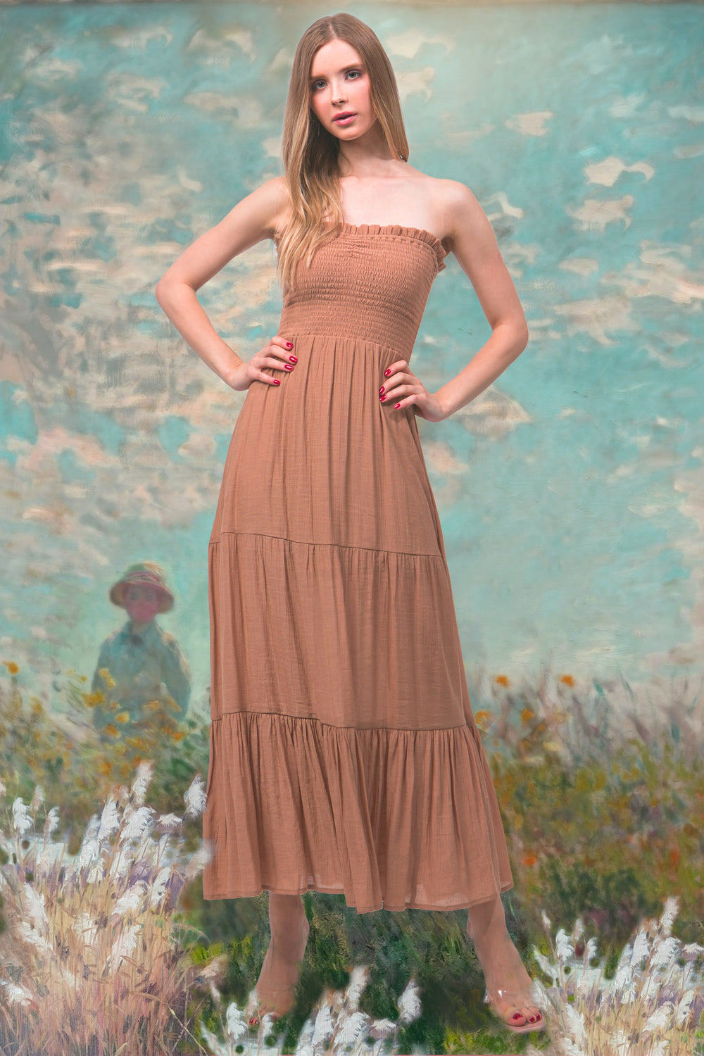 Summer Wear Maxi Dress Resort Clothes For Women New Zesica Dark Orange Rust  Strapless Boho Maxi