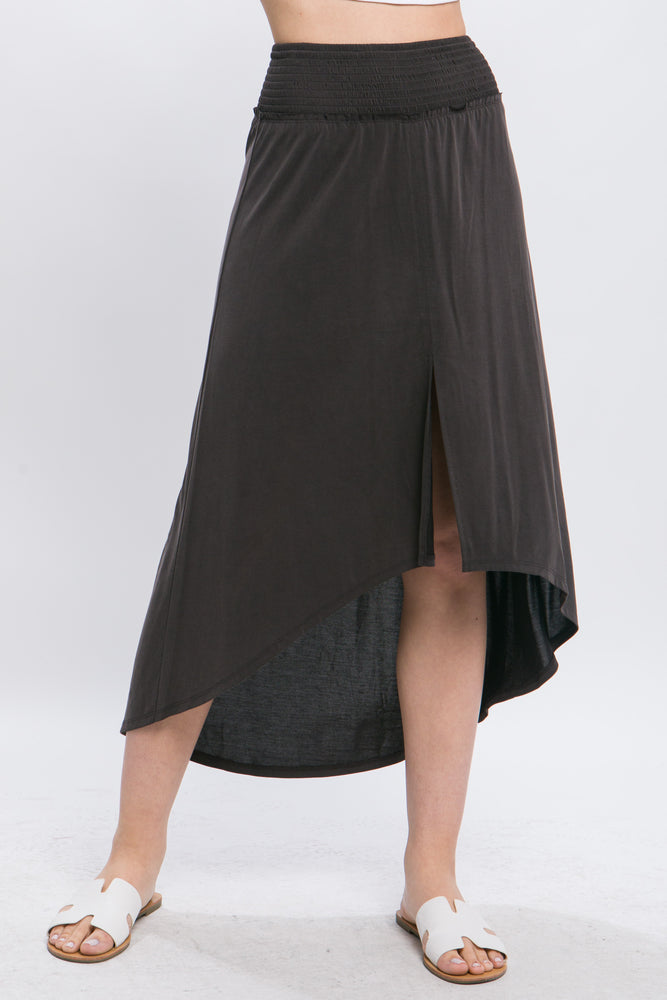 
                  
                    High Low Skirt with Smocked Waist and Slit
                  
                