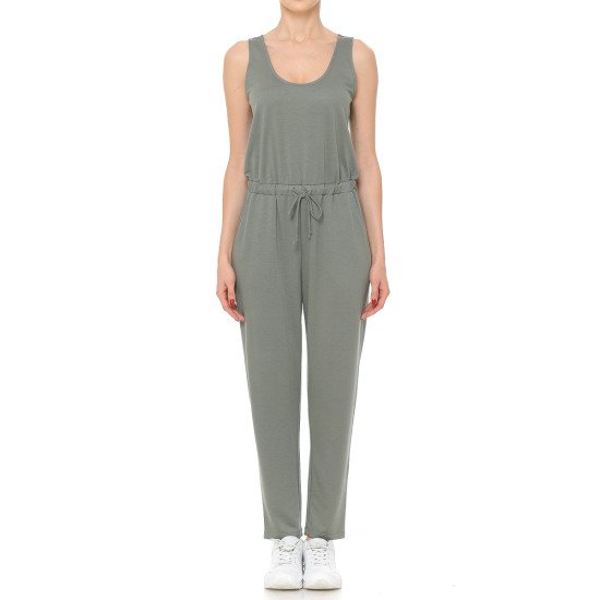 FRENCH TERRY KNIT SCOOP NECK SLEEVELESS JUMPSUIT