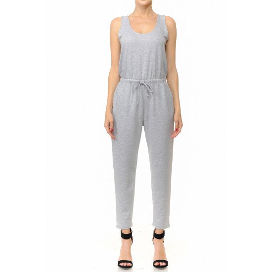 
                  
                    FRENCH TERRY KNIT SCOOP NECK SLEEVELESS JUMPSUIT
                  
                