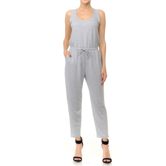 FRENCH TERRY KNIT SCOOP NECK SLEEVELESS JUMPSUIT