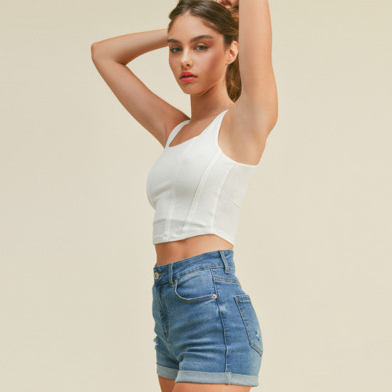 
                  
                    SQUARE NECK CORSET CROP TANK TOP
                  
                