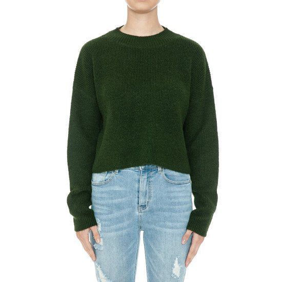 
                  
                    MOSSY KNIT OVERSIZED MOCK NECK LONG SLEEVE CROP SWEATER
                  
                