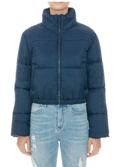 High Neck Zip-Up Faux Down Puffer Jacket