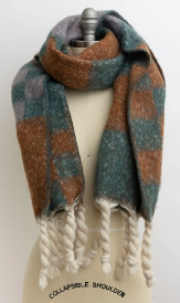 MULTI COLORED CHECKERED SCARF WITH TASSELS