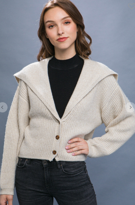 Knit Button Up Cardigan with Wide V Neckline