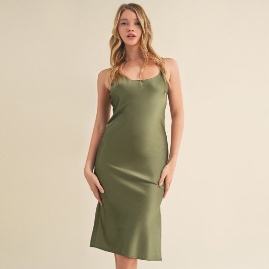 SATIN CAMI MIDI DRESS M / Red
