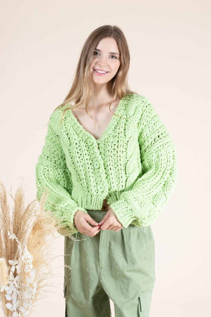 THICK KNIT BIG BUTTON CARDIGAN