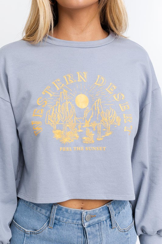 LONG SLEEVE WESTERN DESERT GRAPHIC WITH HIGH SLIT