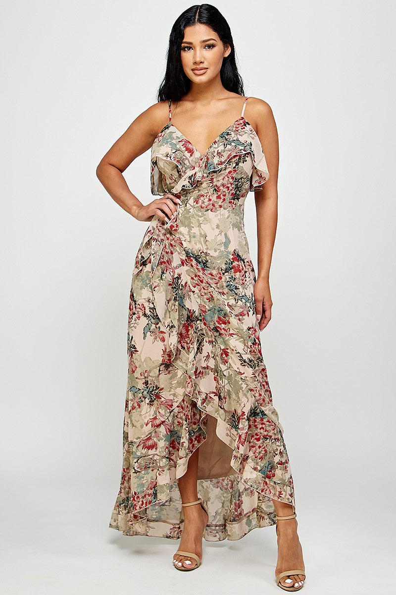 chiffon wrap dress long Katinka Wrap Maxi Dress - Burgundy Floral