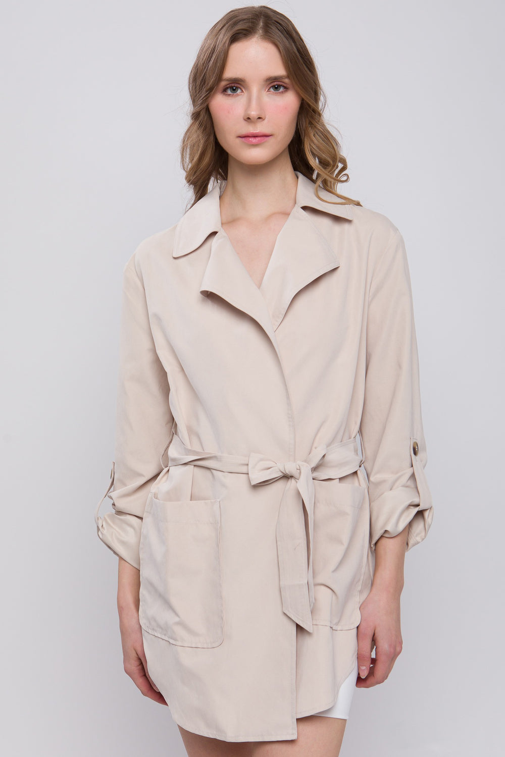 Roll Up Sleeve Belted Trench Coat