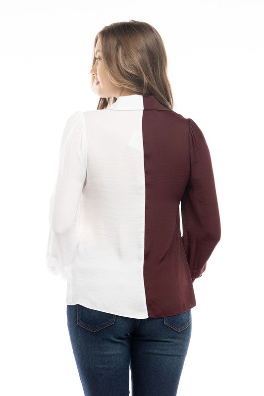 
                  
                    Dual Color Button Front Collared Blouse
                  
                