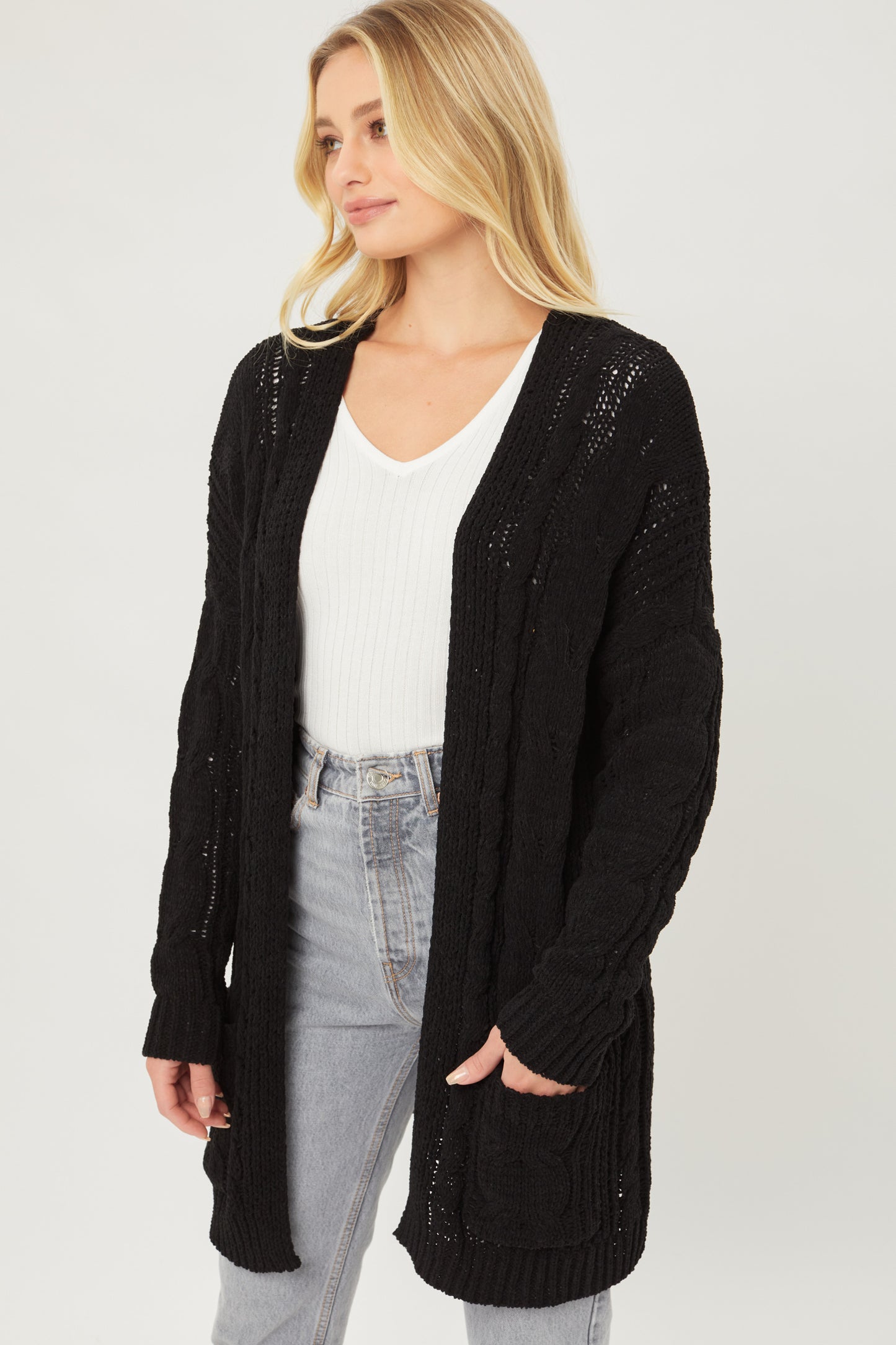 
                  
                    Chenille Cable Knit Oversized Open Front Cardigan
                  
                