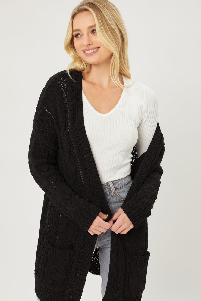 
                  
                    Chenille Cable Knit Oversized Open Front Cardigan
                  
                