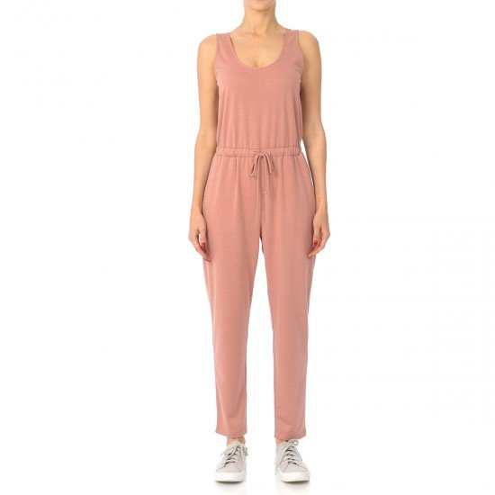 FRENCH TERRY KNIT SCOOP NECK SLEEVELESS JUMPSUIT