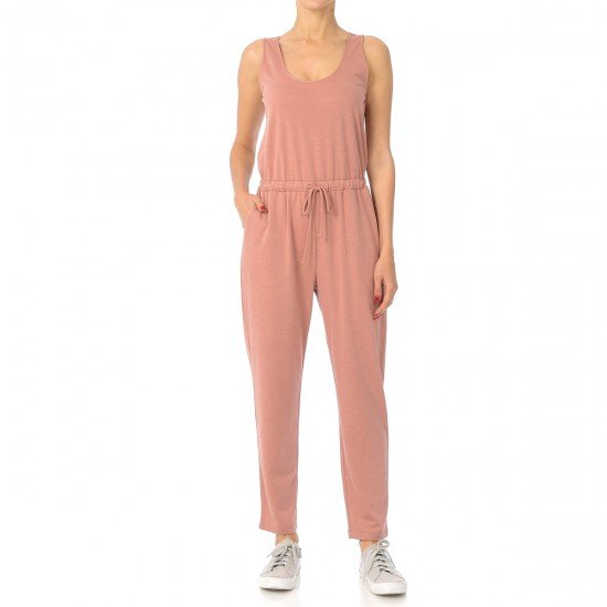 
                  
                    FRENCH TERRY KNIT SCOOP NECK SLEEVELESS JUMPSUIT
                  
                