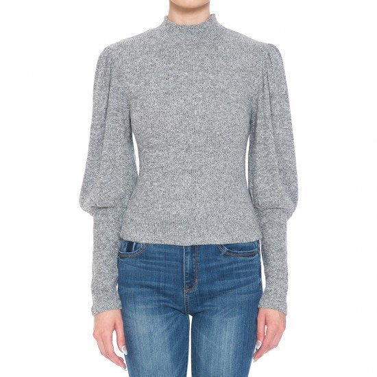 MOCK NECK LONG CUFF PUFF SLEEVE TOP – SNOW FLOWERS