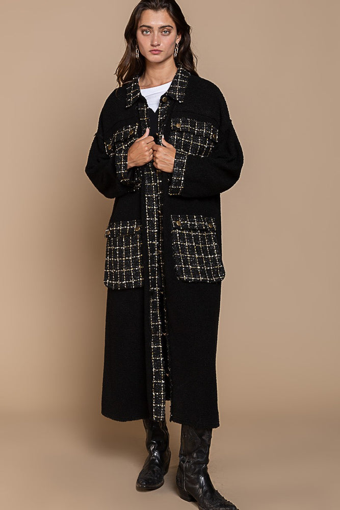 
                  
                    Long length tweed jacket
                  
                