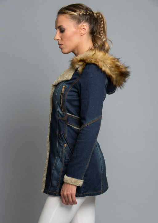
                  
                    Mid-Lenght hooded Faux Fur-Lined Denim coat
                  
                