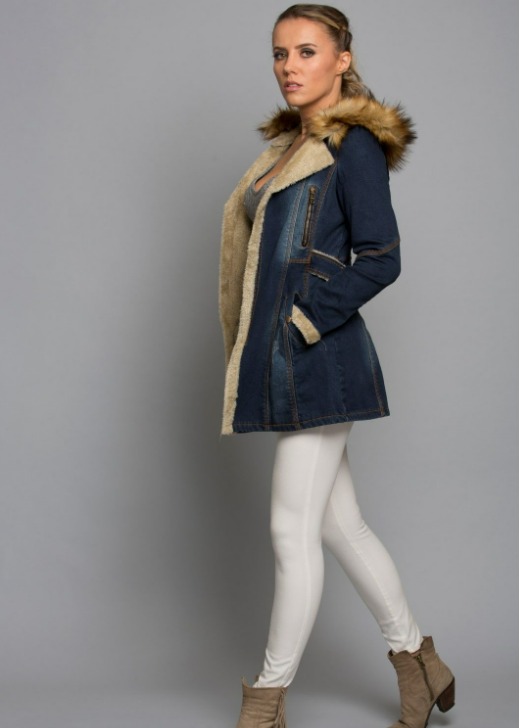 
                  
                    Mid-Lenght hooded Faux Fur-Lined Denim coat
                  
                