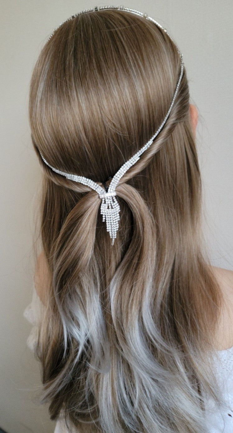 Crystal headband with head chain – SNOW FLOWERS display picture 2