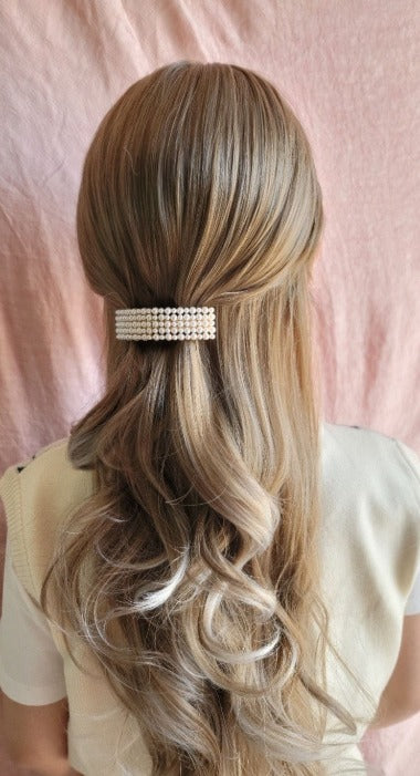 Curved pearl and crystal hair clip